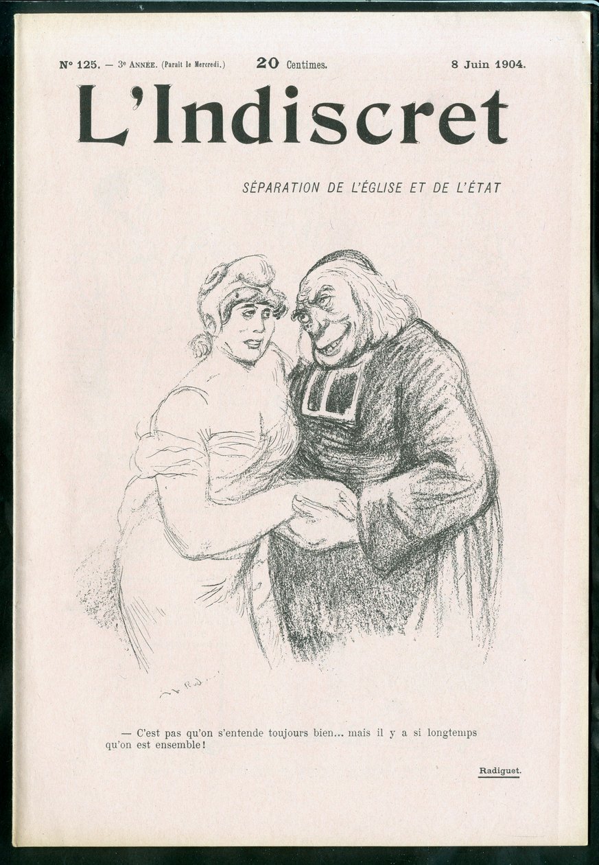 "" L'Indiscret" का कवर, नंबर 1, B & W . में व्यंग्य द्वारा मौरिस रेडिगेट