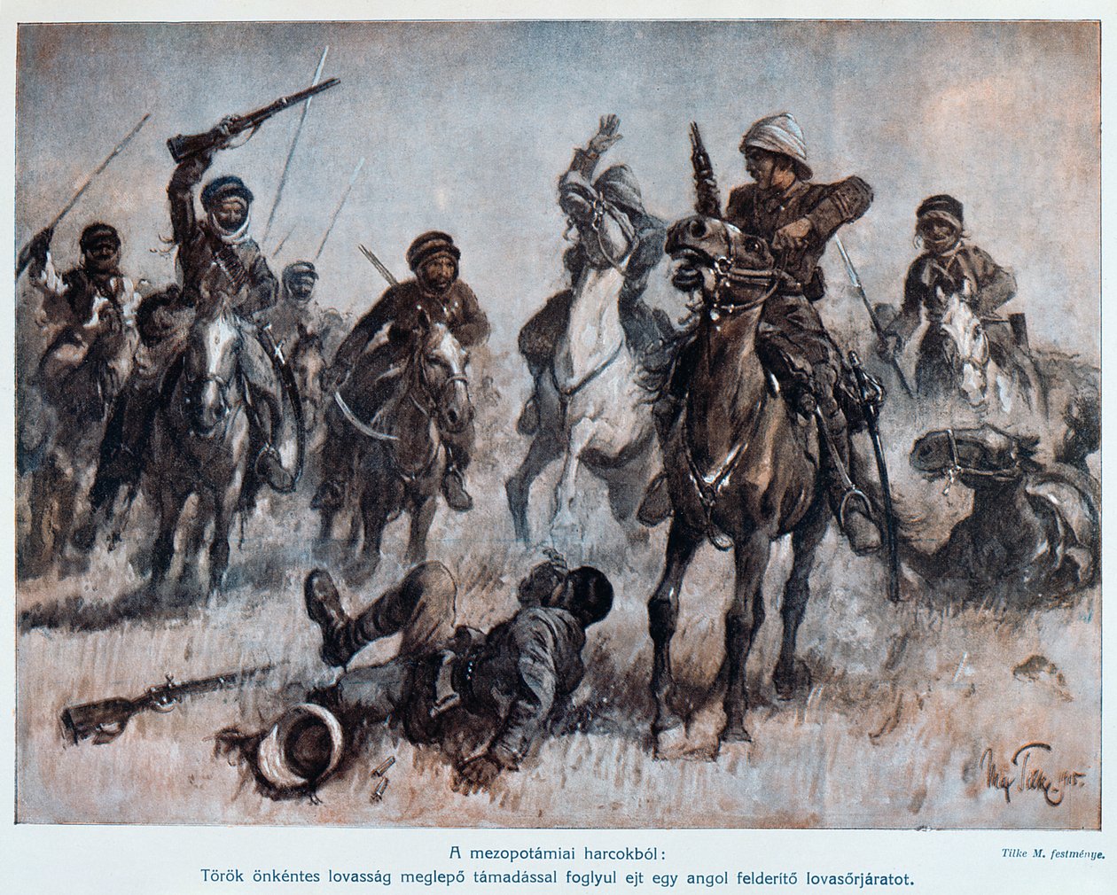 मेसोपोटामिया में अंग्रेजी और तुर्की सैनिकों के बीच लड़ाई, c.1915 द्वारा मैक्स तिलके