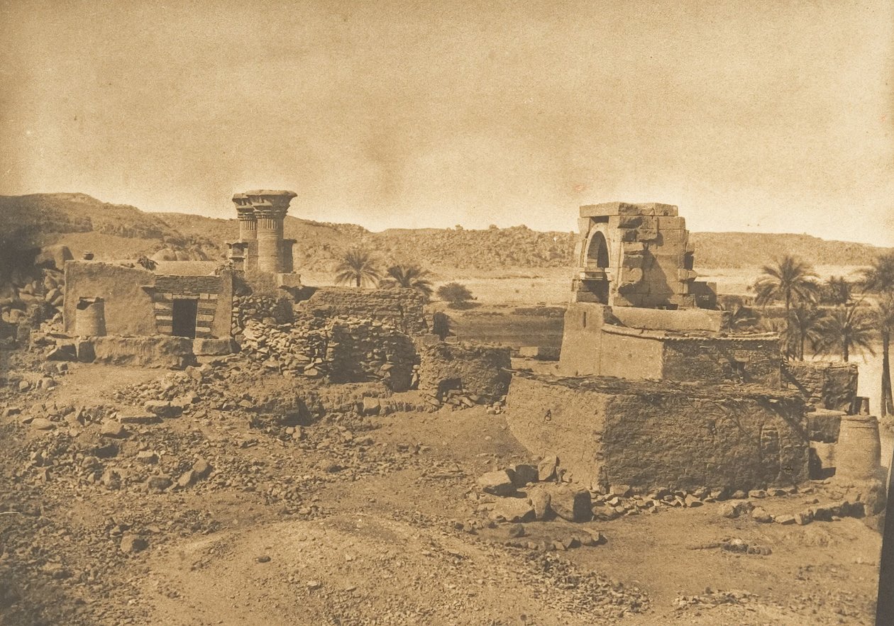बेगुएह के खंडहर और गांव, फिलै के पश्चिम में एक छोटा सा द्वीप, 11 अप्रैल, 1850। द्वारा मैक्सिम डू कैंप