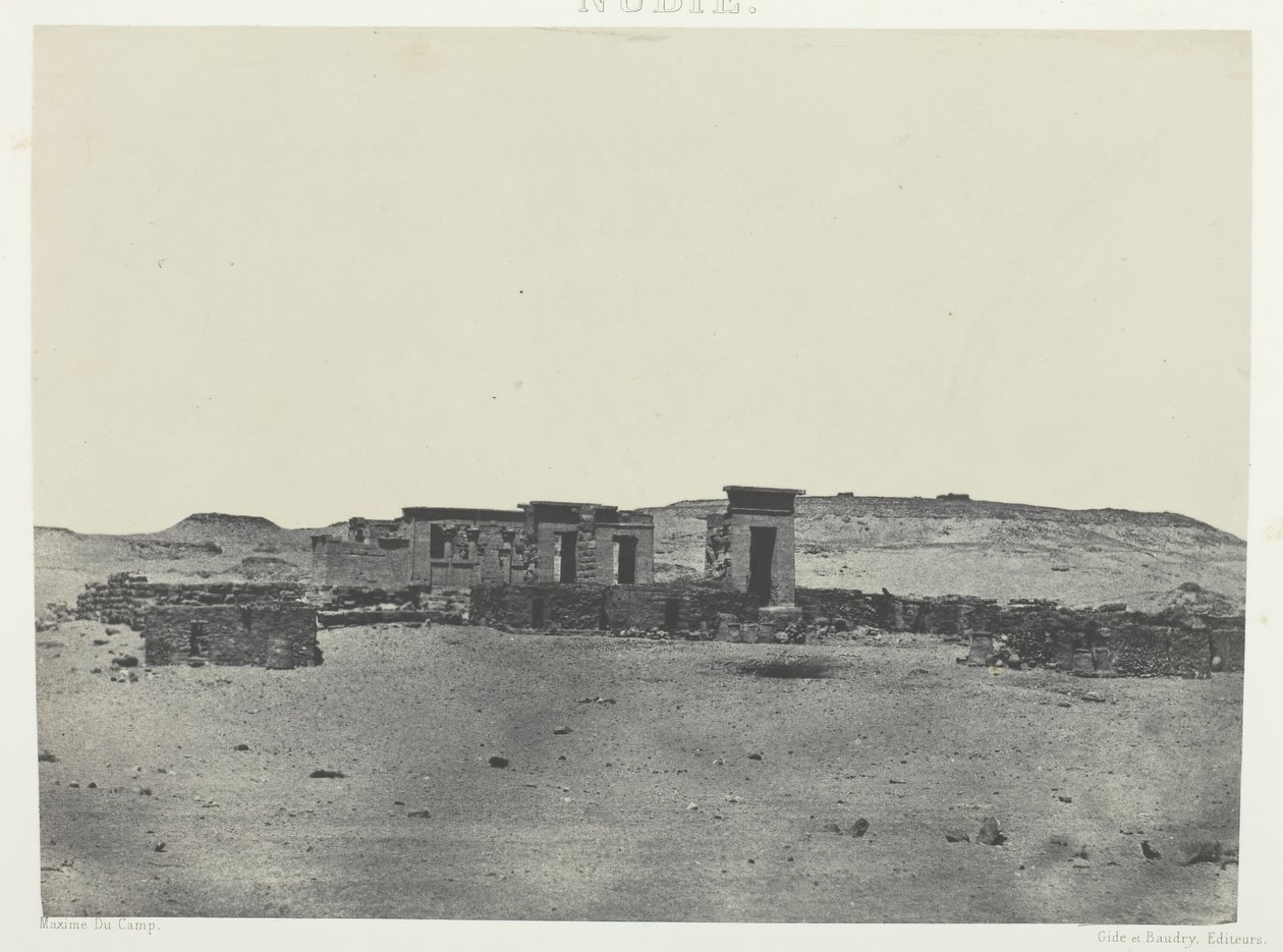 डेबॉड का मंदिर और गांव, एंटोनिन रूट से पारेम्बोले, नूबिया, 184951, 1852 में छपा। द्वारा मैक्सिम डू कैंप