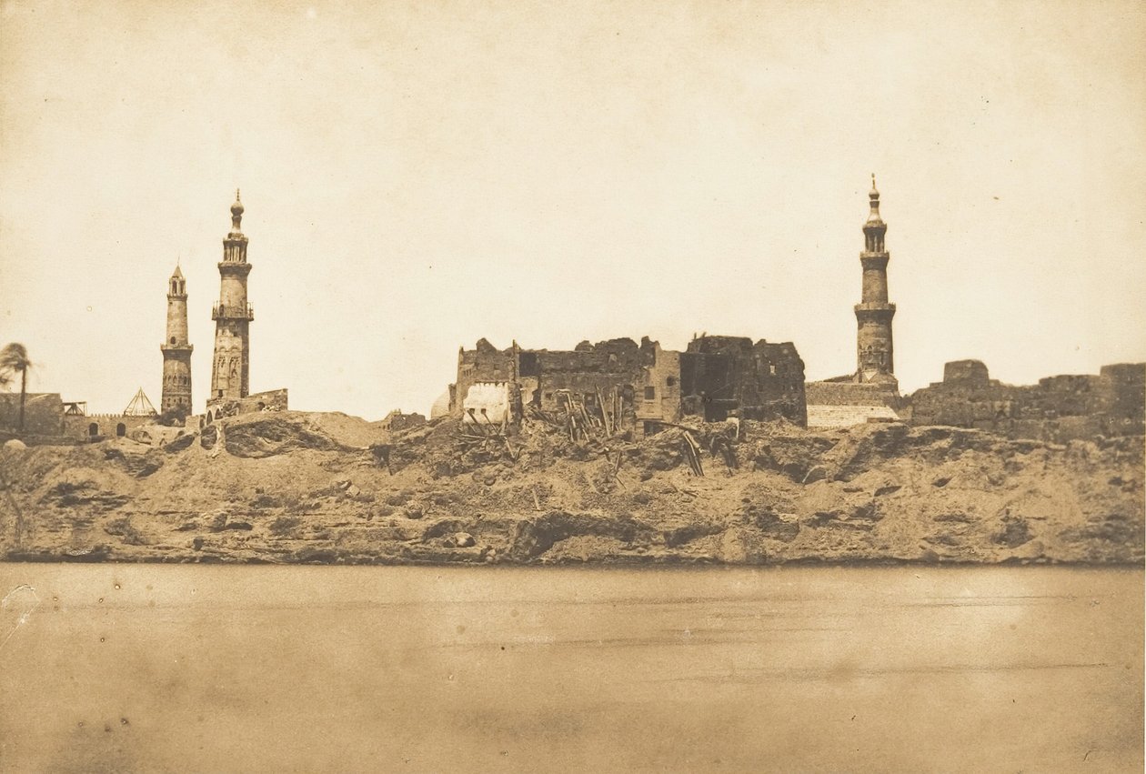 गिरगेह का दृश्य और तटरेखा हटाई गई - नील बाढ़ द्वारा, 1849-50। द्वारा मैक्सिम डू कैंप