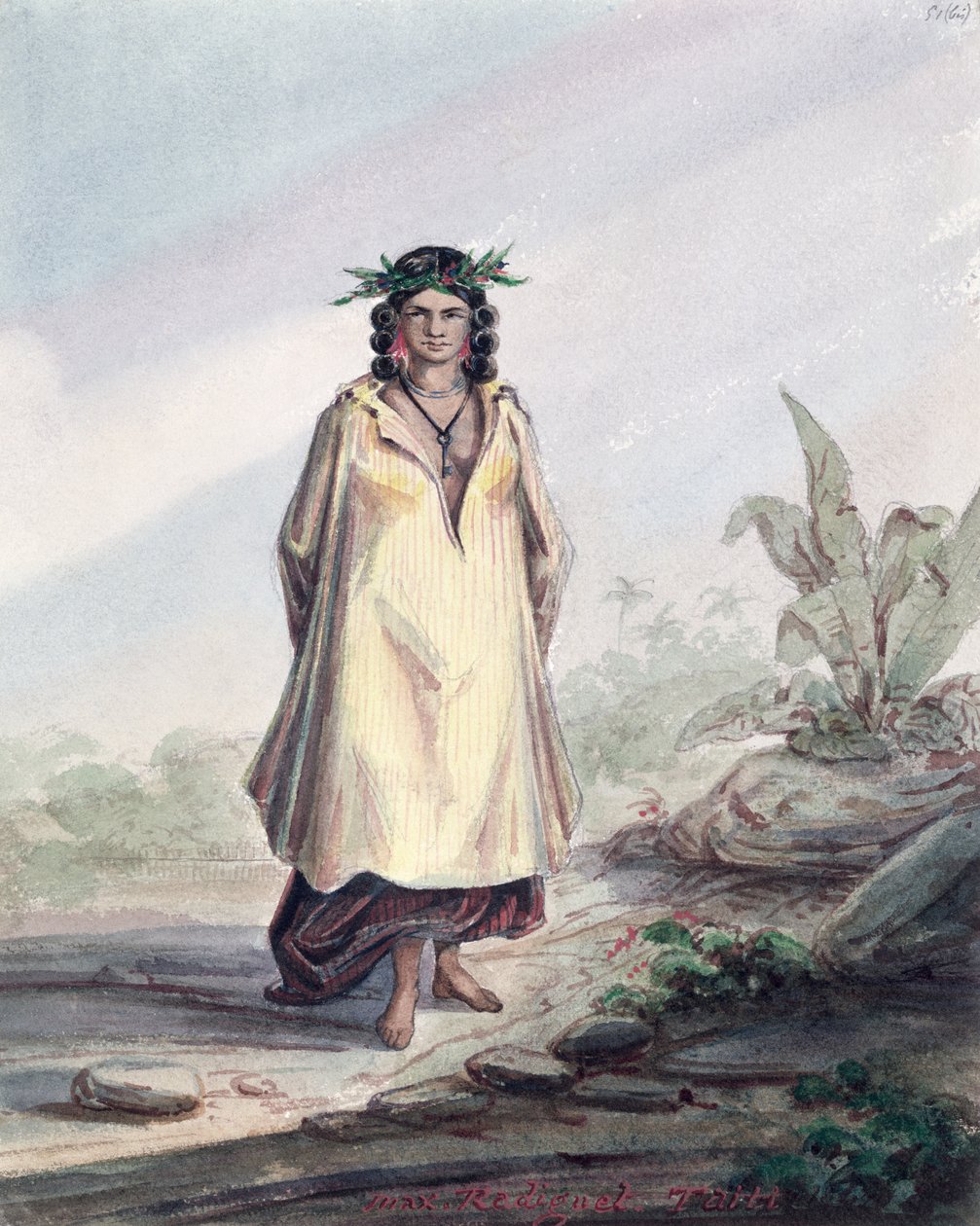 ताहिती की युवा महिला, c.1841-48 (कागज पर कलम, स्याही और wc) द्वारा मैक्सिमिलिन रेडिगेट