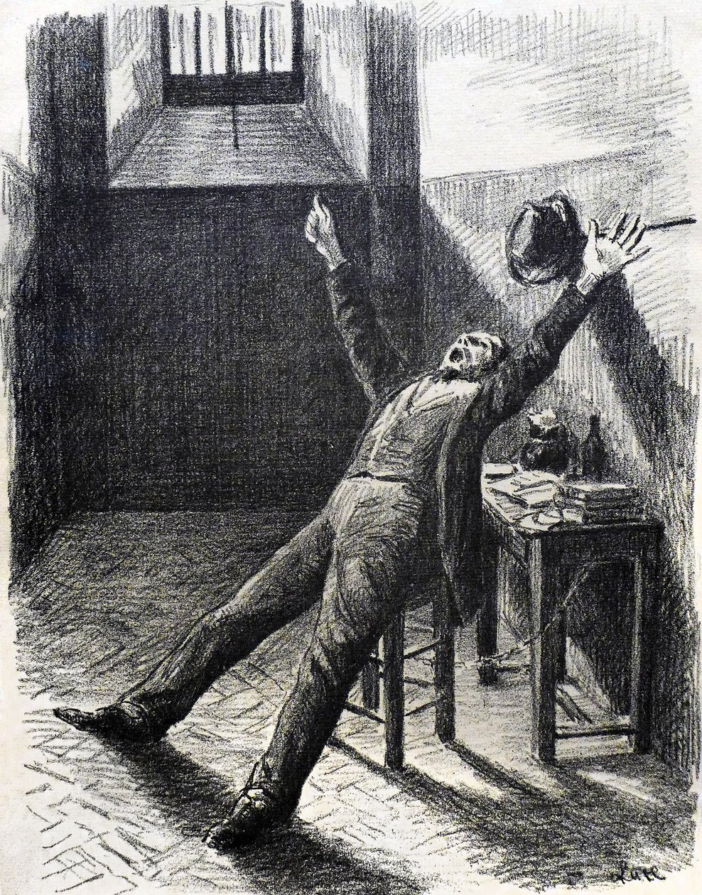 फेलिक्स फेनॉन (1861-1944), कला समीक्षक और कलेक्टर, जेल में (कोठरी में) - लिथोग्राफ (1894) मैक्सिमिलियन लूस (1858-1941) द्वारा जूल्स वालेस मजास की पुस्तक से द्वारा मैक्सिमिलिन लूस
