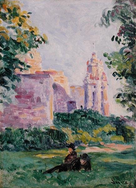 घास में आराम, c.1897 (बोर्ड पर तेल) द्वारा मैक्सिमिलिन लूस