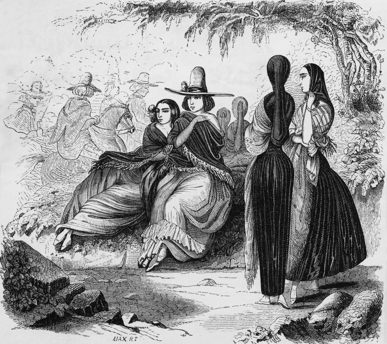 पेरू में लीमा की महिलाएं, 1840 के दशक में लीमा में रेडिगेट की यात्रा से उत्कीर्ण द्वारा मैक्सिमिलिन रेडिगेट