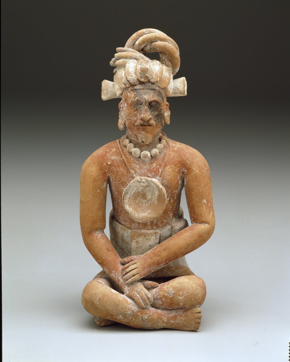 बैठा दाढ़ी वाला आदमी, लेट क्लासिक पीरियड, c.600-900 (सिरेमिक और पेंट) द्वारा माया मय