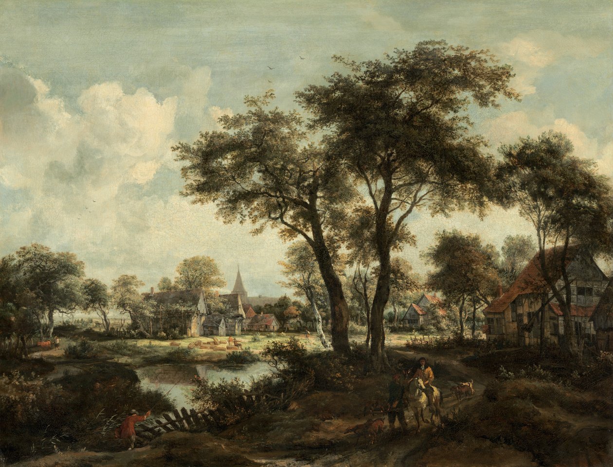एक पूल के पास का गाँव, c. 1670. द्वारा मेइंडर्ट हॉबेमा