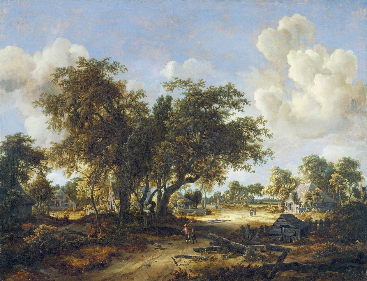 कॉटेज के साथ वुडेड लैंडस्केप, 1665 द्वारा मेइंडर्ट हॉबेमा