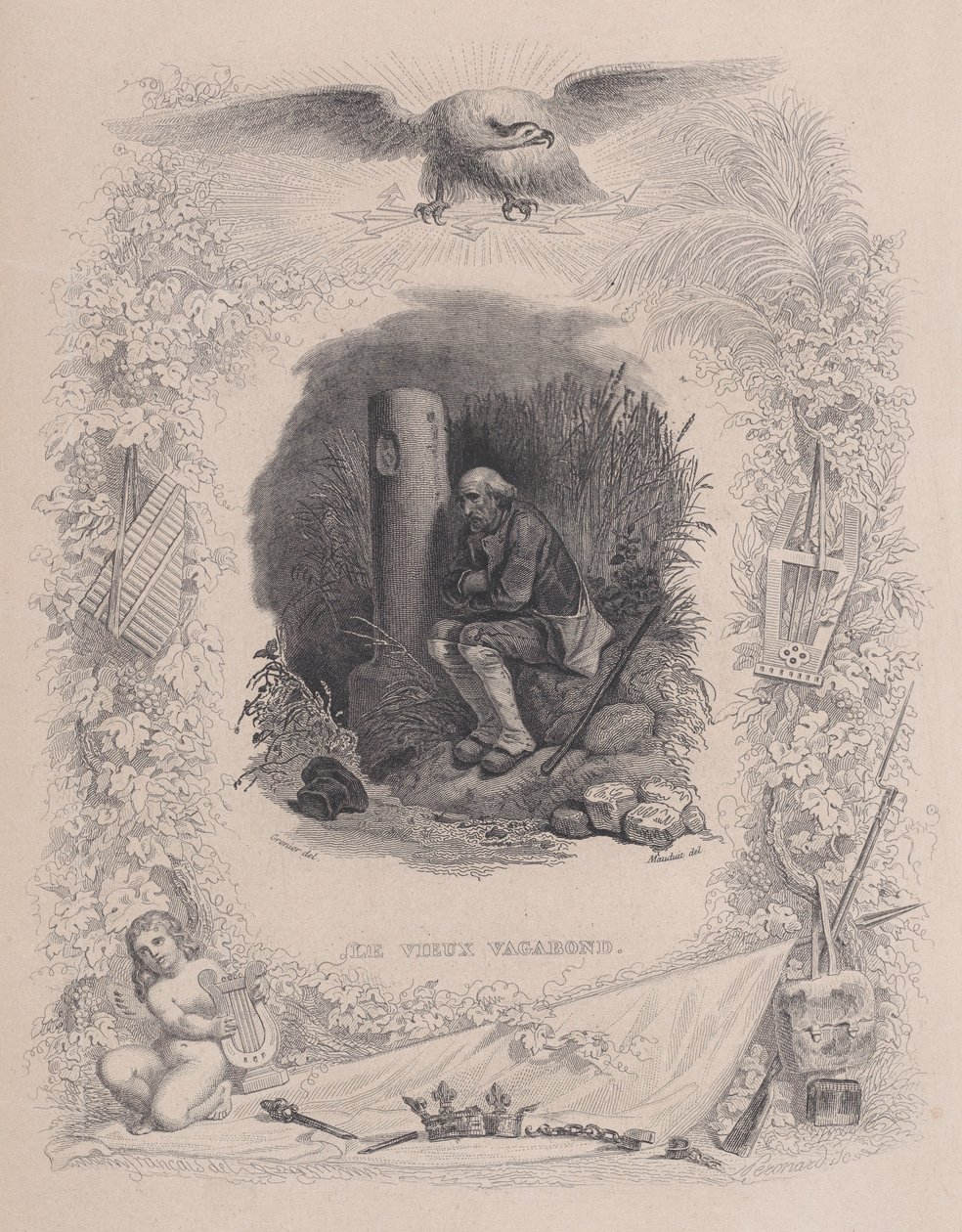 द ओल्ड वागाबॉन्ड, द कम्प्लीट वर्क्स ऑफ बेरेंजर से, 1829। द्वारा Melchior Peronard