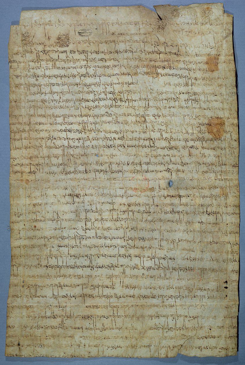 वडोमिर (उडुमेदिर) और उनकी पत्नी एर्केम्बर्ता द्वारा लिखित दस्तावेज, c.690-691 (वेल्लम पर कलम और स्याही) द्वारा Merovingian