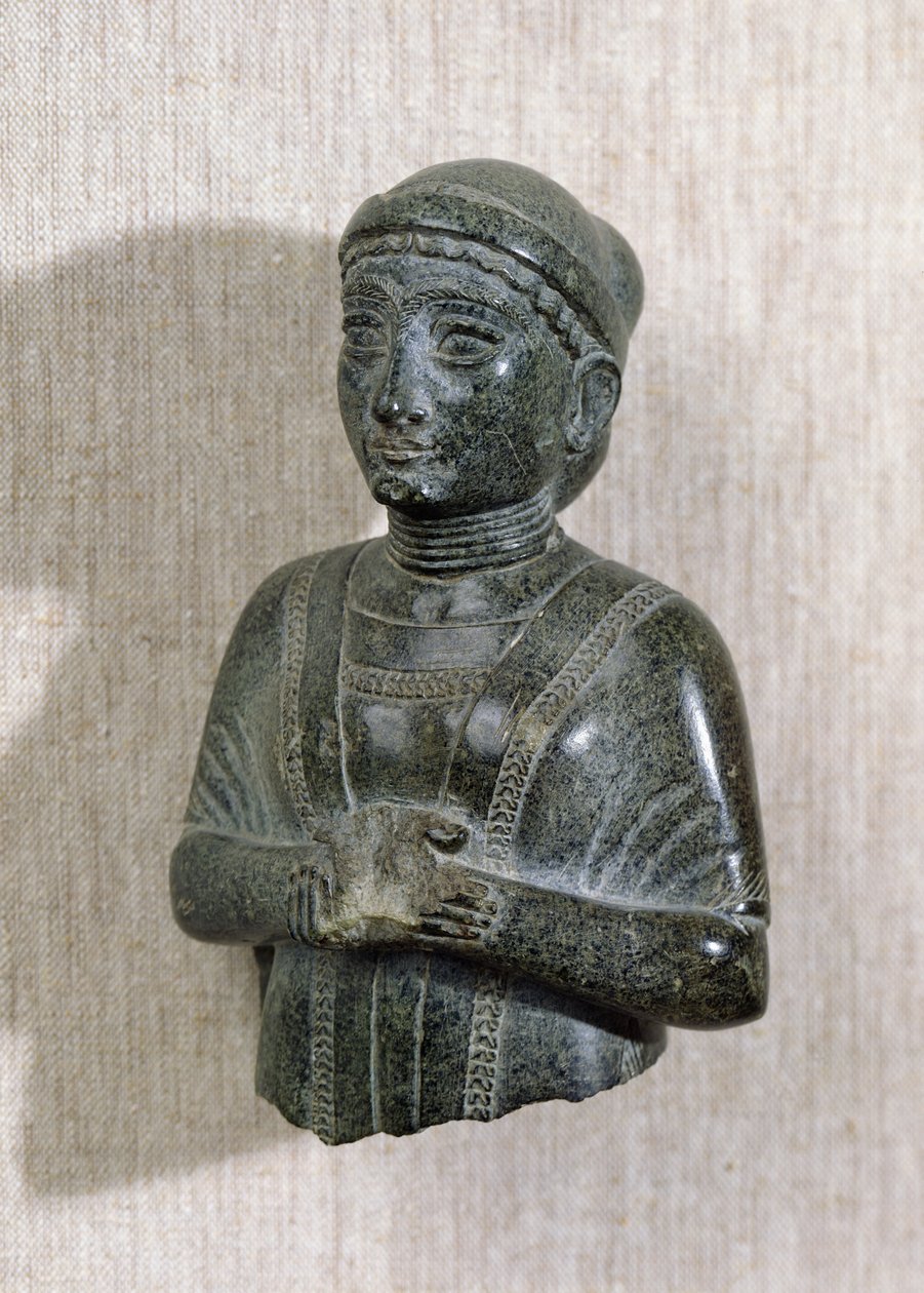 तेलिया (प्राचीन गिरसू) c.2130-2150 ई.पू. (स्टीटाइट) से गुडिया परिवार की राजकुमारी, &39;द वूमन विद द शॉल&39;। द्वारा मेसोपोटेमिया