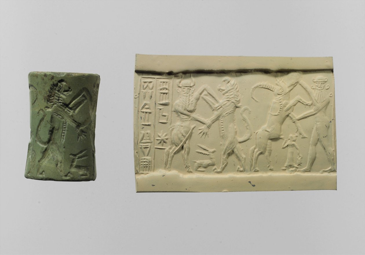 आधुनिक प्रभाव c.2250-2150 ईसा पूर्व के साथ युद्ध की सिलेंडर सील (अल्बाइट) द्वारा मेसोपोटामियन मेसोपोटामियन