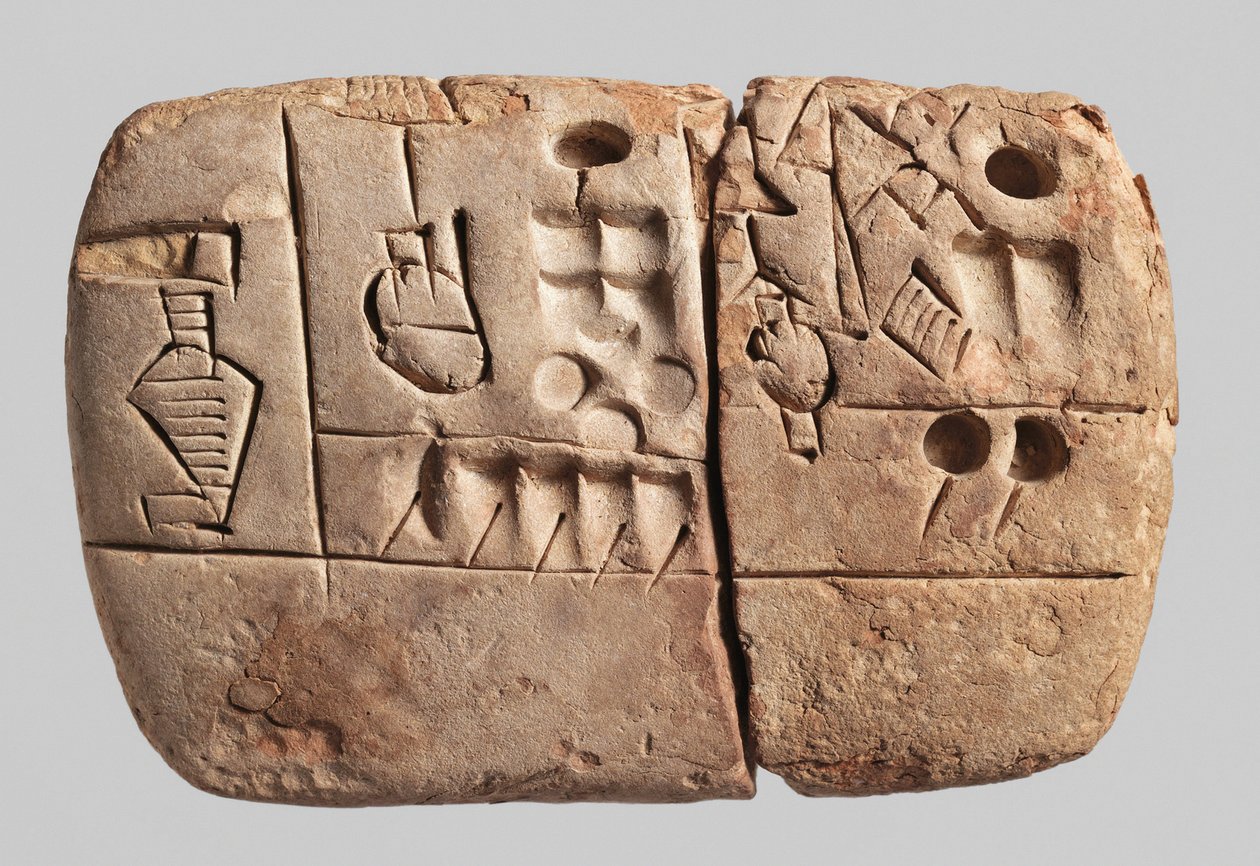 अर्ली पिक्टोग्राफिक क्यूनिफॉर्म टैबलेट, मेसोपोटामिया, उरुक, c.3100-2900 ईसा पूर्व (मिट्टी) द्वारा मेसोपोटामियन मेसोपोटामियन