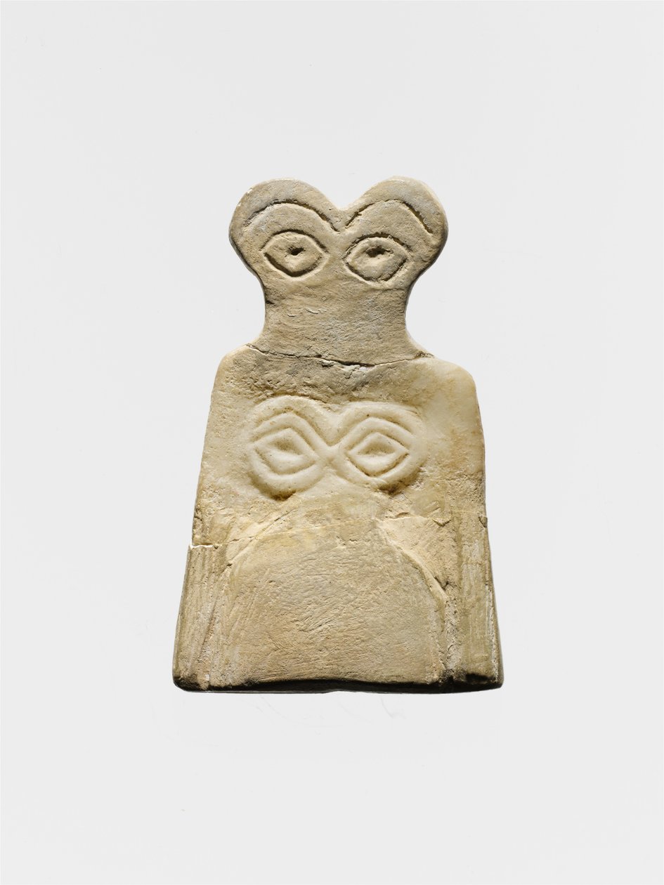मध्य उरुक नेत्र मूर्ति, c.3700-3500 ईसा पूर्व (जिप्सम अलबास्टर) द्वारा मेसोपोटामियन स्कूल