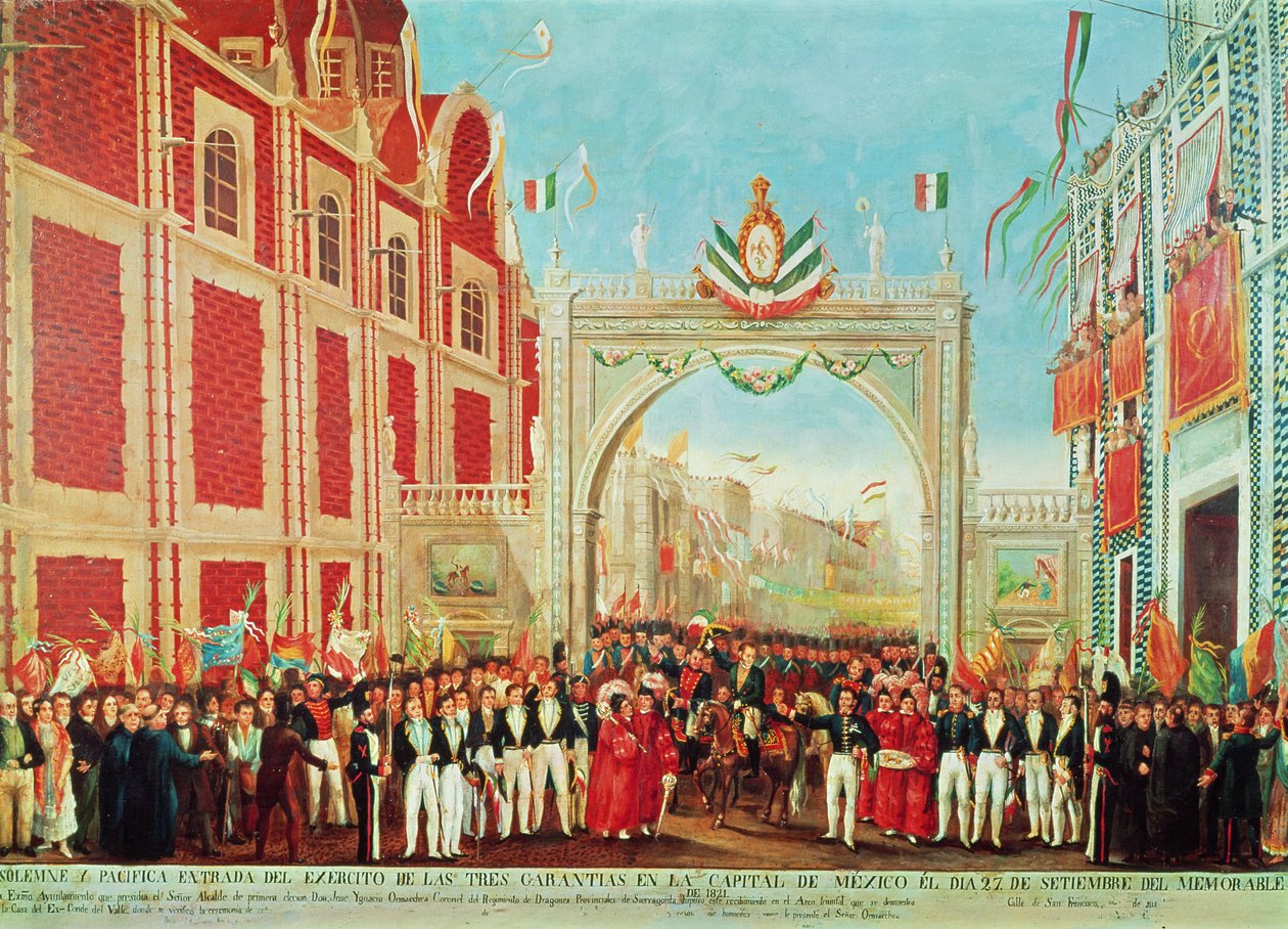 27 सितंबर, 1821 को मैक्सिको सिटी में सेना की तीन गारंटियों की सोलेमन और शांतिपूर्ण प्रवेश द्वारा मैक्सिकन स्कूल