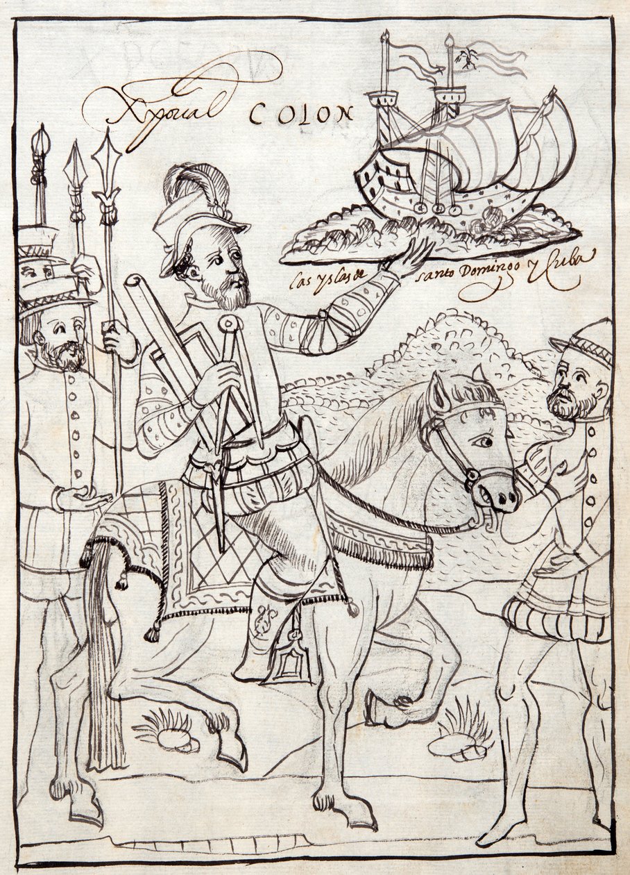 एमएस हंटर 242 f.247r क्रिस्टोफर कोलंबस, डिएगो मुनोज़ कैमरगो द्वारा हिस्टोरिया डे ट्लैक्सकाला का चित्रण द्वारा मैक्सिकन स्कूल