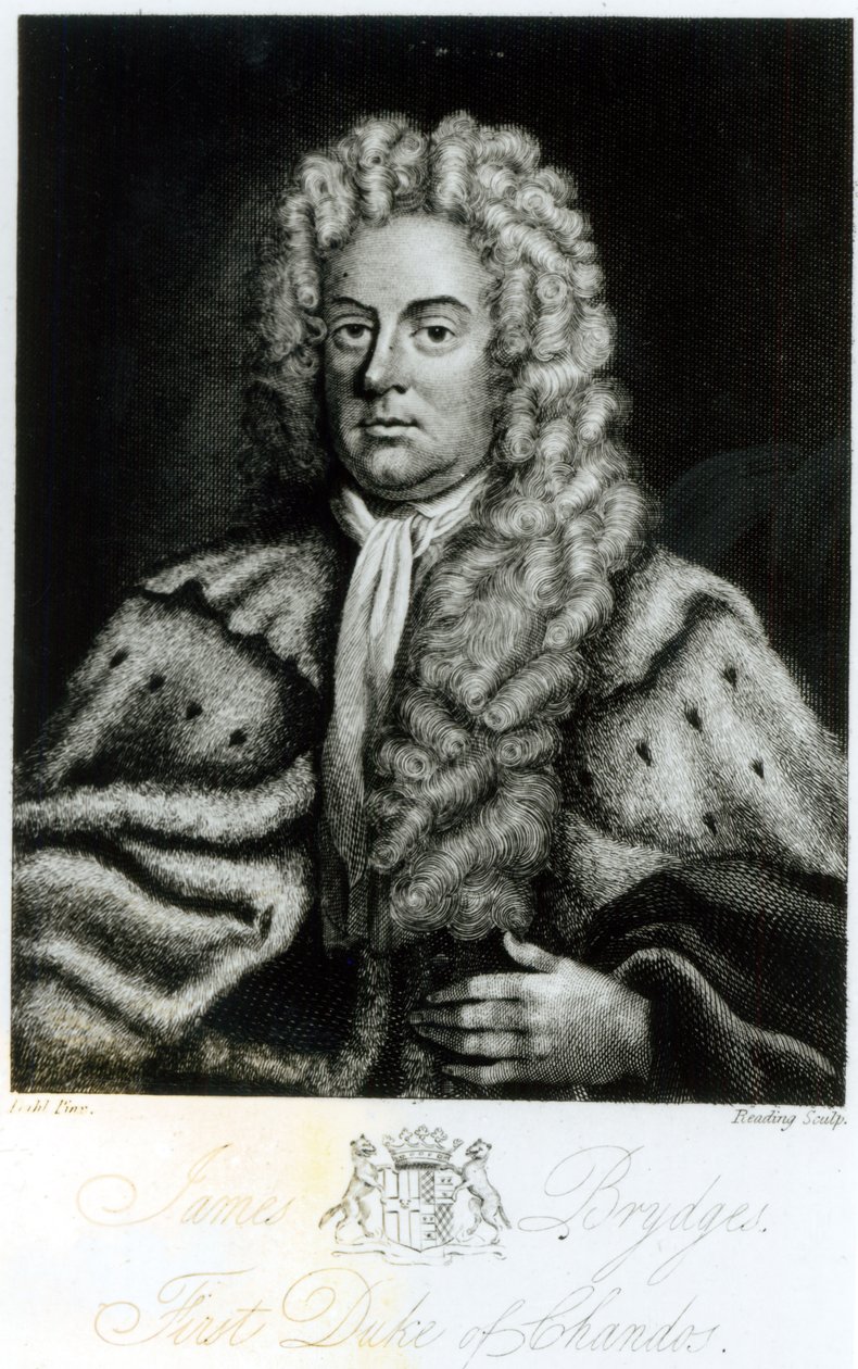 जेम्स ब्रायड्स का पोर्ट्रेट, चंडोस का पहला ड्यूक (1673-1744), बर्नट रीडिंग (1776-1822) द्वारा उत्कीर्ण। द्वारा माइकल डाहल