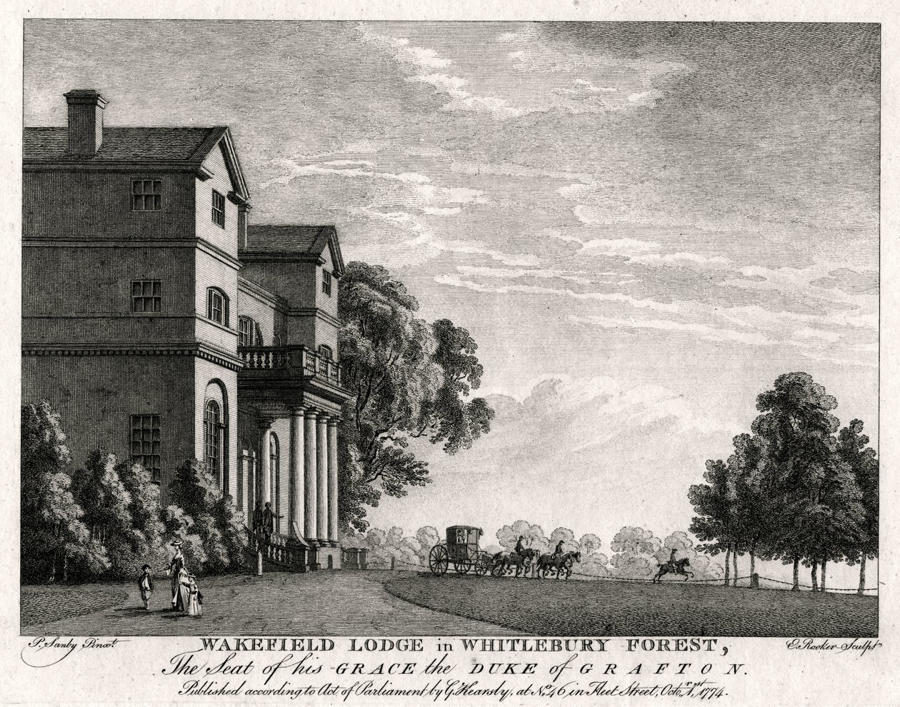 व्हाईटबरी वन, नॉर्थम्पटनशायर, 1774 में वेकफील्ड लॉज द्वारा माइकल एंजेलो रूकर