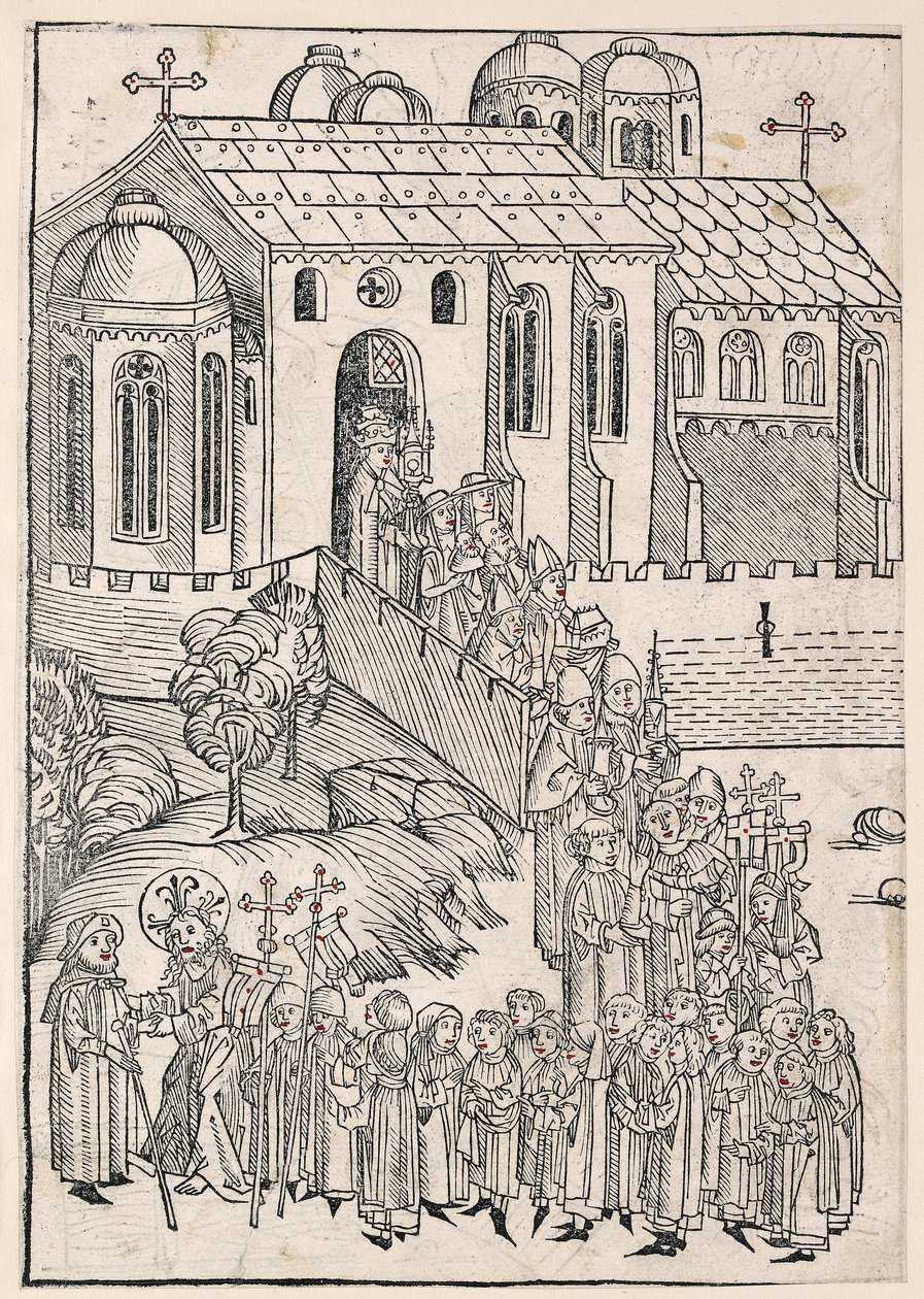 मसीह एक तीर्थयात्री का अभिवादन करता है, c1491 द्वारा माइकल वोल्गेमुट