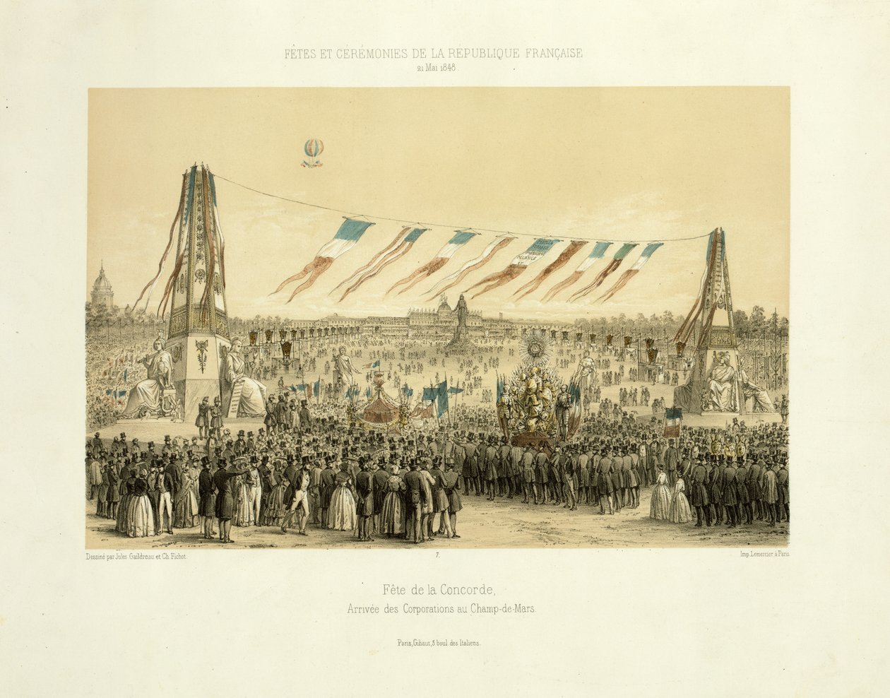 कॉनकॉर्ड का पर्व, गिल्ड का आगमन, चम्प-डी-मार्स, पेरिस, 1848 द्वारा मिशेल सी और गेल्ड्राऊ, जूल्स फिकोट