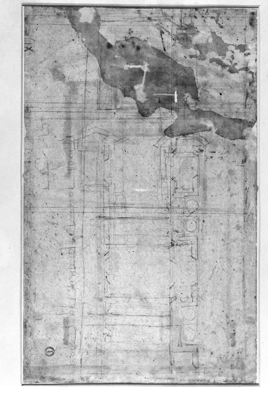 आर्किटेक्चरल स्टडीज, c.1538-50 (कागज पर चाक) द्वारा माइकल एंजेलो बुओनारोती