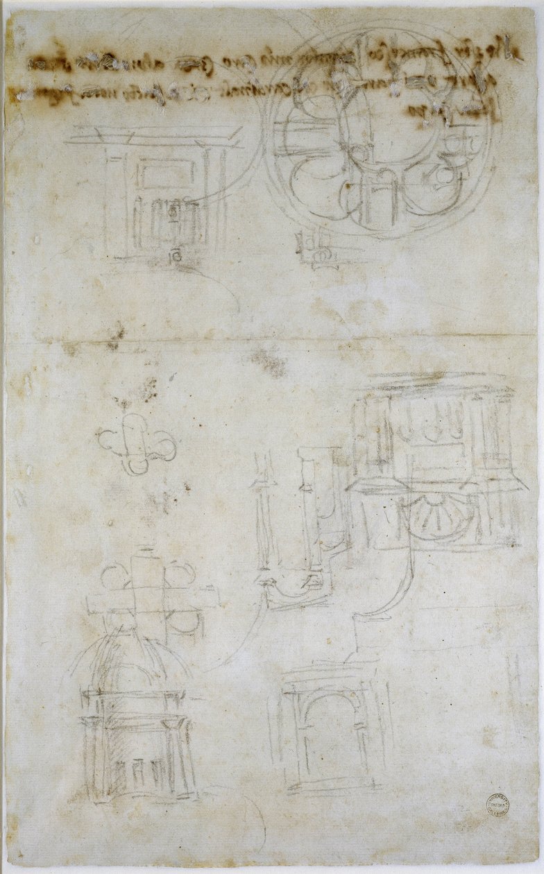 वास्तुकला अध्ययन, c.1560 (कागज पर काला चाक) द्वारा माइकल एंजेलो बुओनारोती