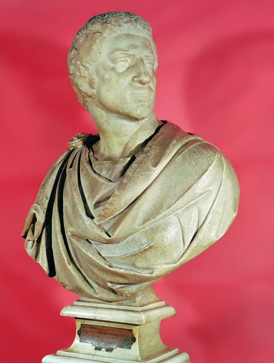 ब्रूटस की बस्ट (85-42 ईसा पूर्व) c.1540 (संगमरमर) द्वारा माइकल एंजेलो बुओनारोती