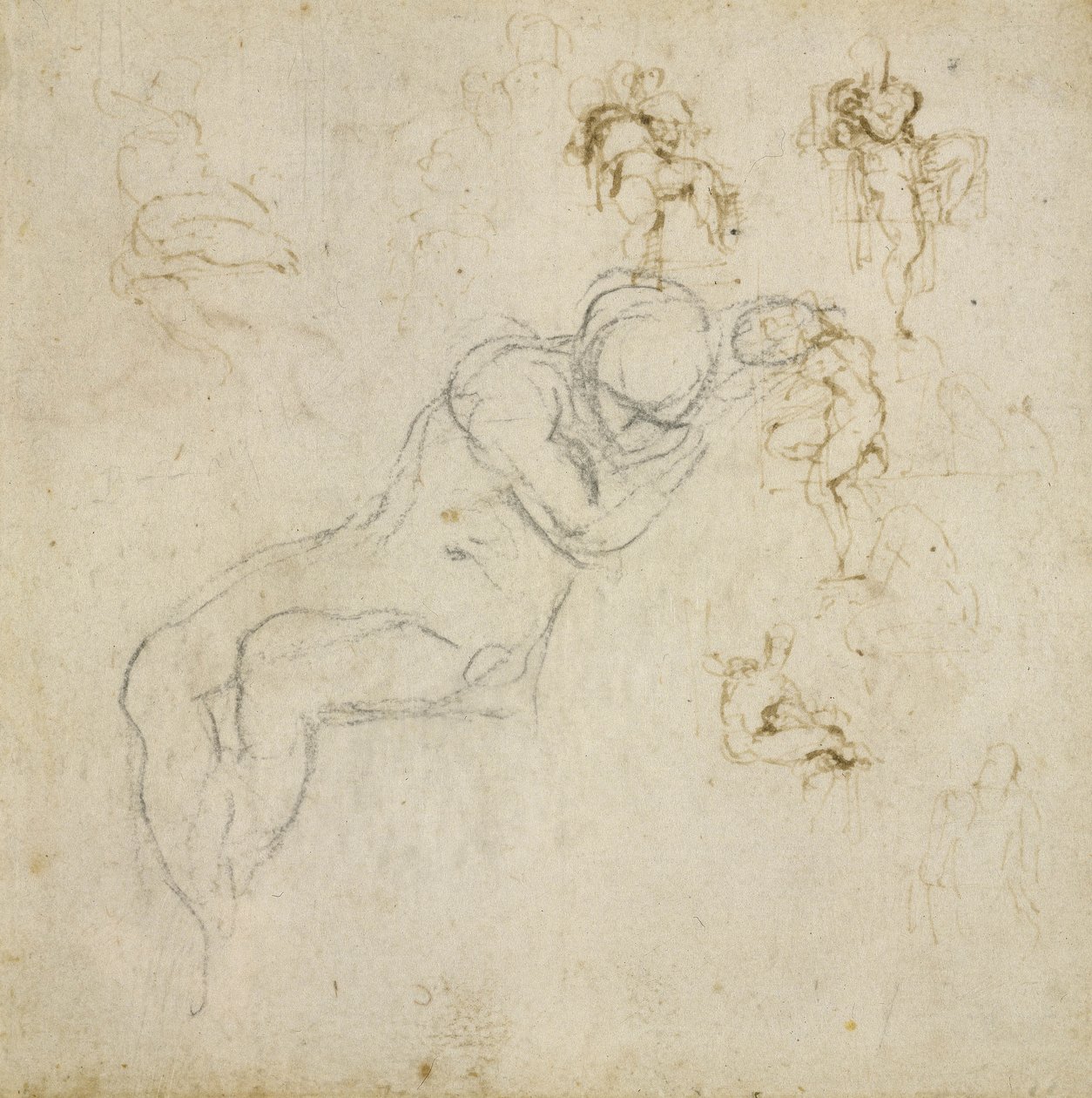 चित्र अध्ययन, c.1511 (काला चाक, कागज पर स्याही की स्याही द्वारा माइकल एंजेलो बुओनारोती