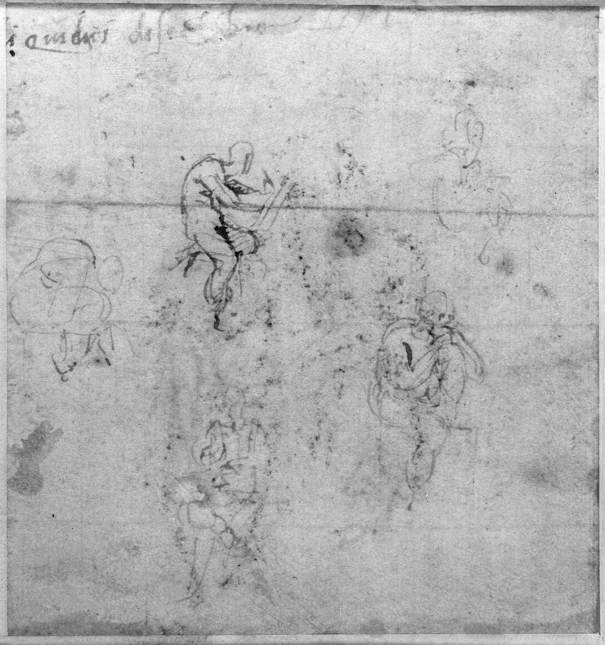 सिस्टीन चैपल सीलिंग के Lunettes के लिए चित्रा अध्ययन, c.1511 (कागज पर पेन und ब्लैक चॉक) द्वारा माइकल एंजेलो बुओनारोती