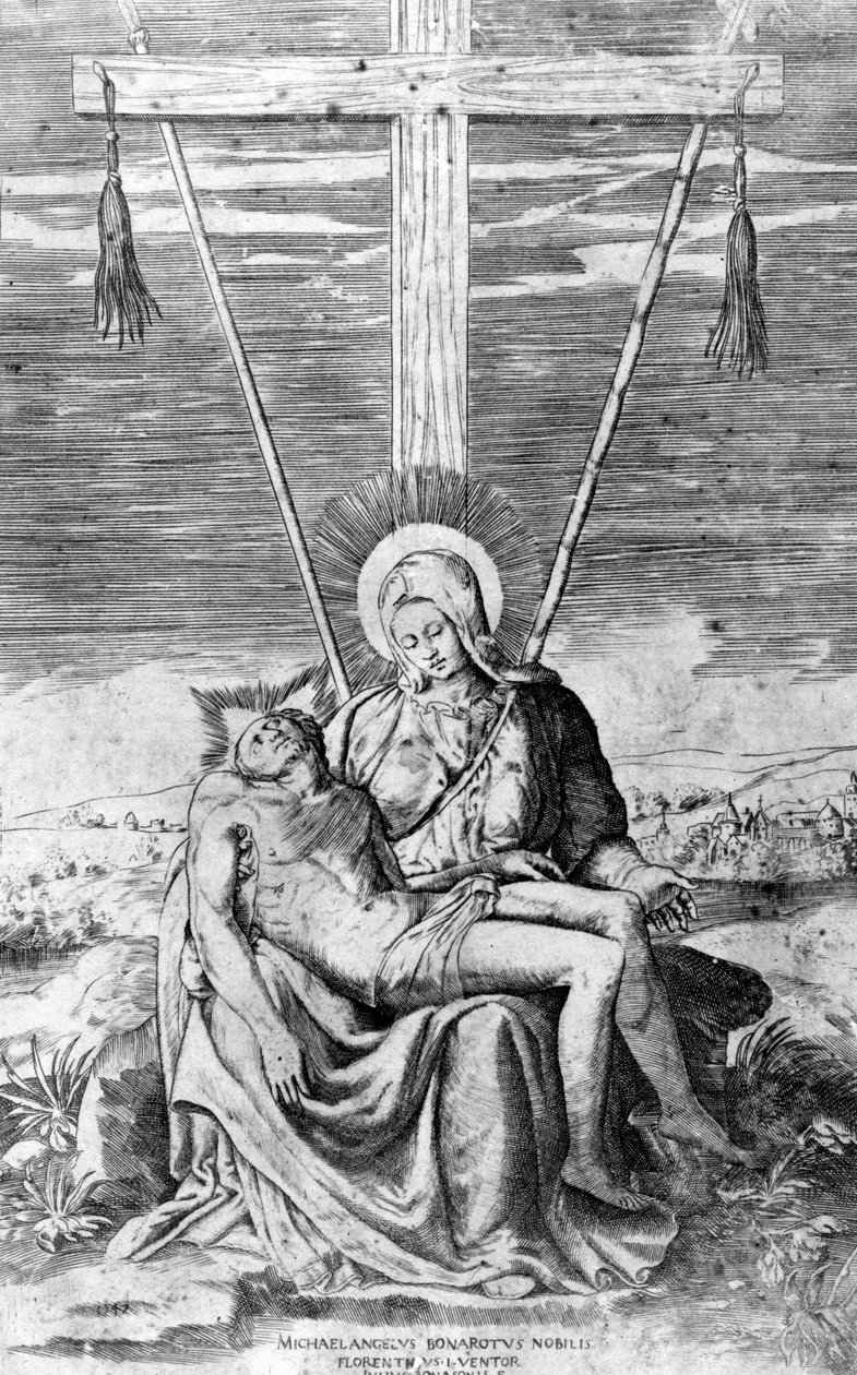 Pieta, engraved by Giulio Bonasone  द्वारा माइकल एंजेलो बुओनारोती