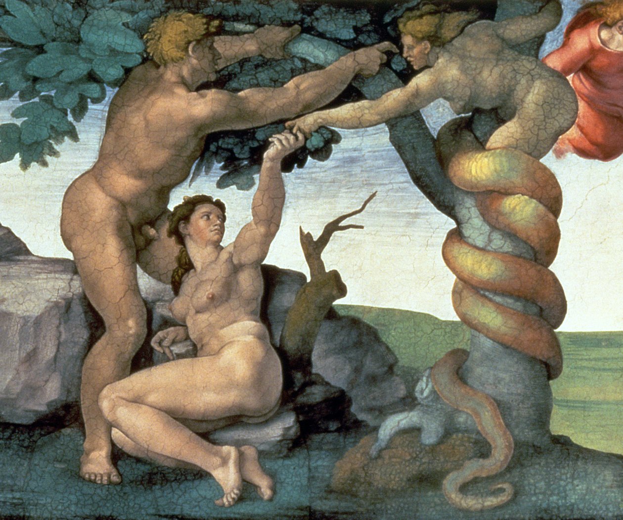 सिस्टिन चैपल सीलिंग (1508-12): द फॉल ऑफ मैन, 1510 (पोस्ट रिस्टोरेशन) (167699 का विस्तार) द्वारा माइकल एंजेलो बुओनारोती