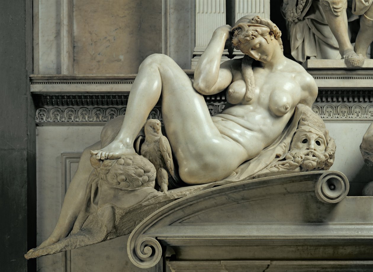 Giuliano de Medici का मकबरा, रात का विस्तार, 1520-33 संगमरमर द्वारा माइकल एंजेलो बुओनारोती