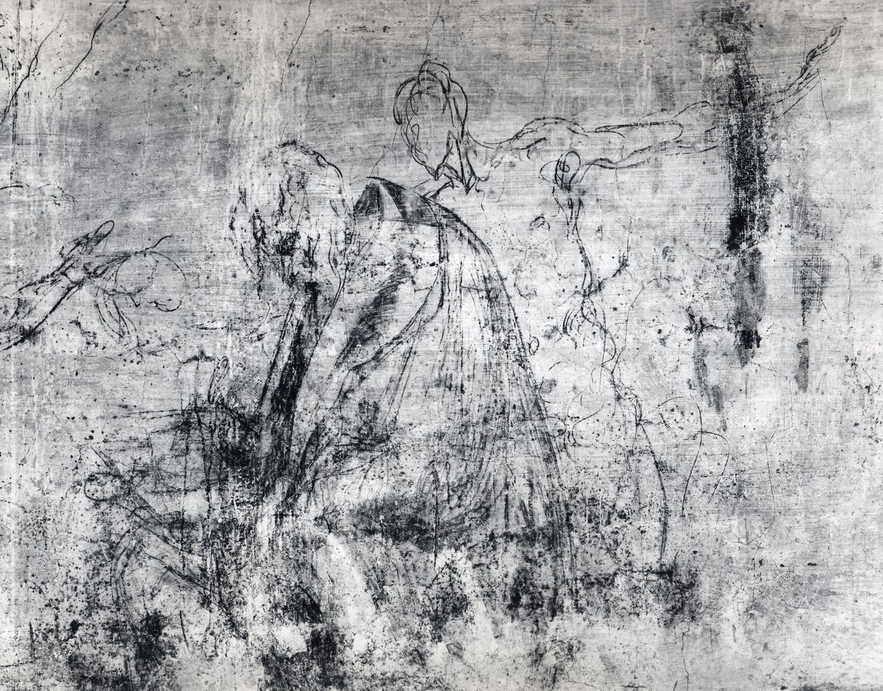 दो आकृतियों की दीवार ड्राइंग, c.1530 (प्लास्टर पर लकड़ी का कोयला) द्वारा माइकल एंजेलो बुओनारोती