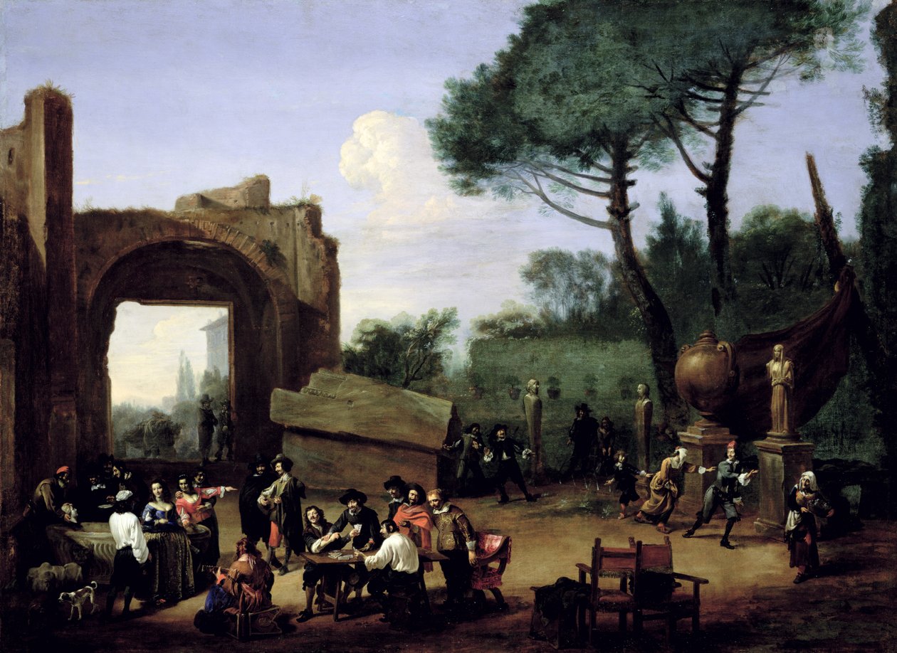 रोमन कलाकारों के साथ गार्डन पार्टी, c.1640s द्वारा माइकल एंजेलो सेरकोज़ज़ी