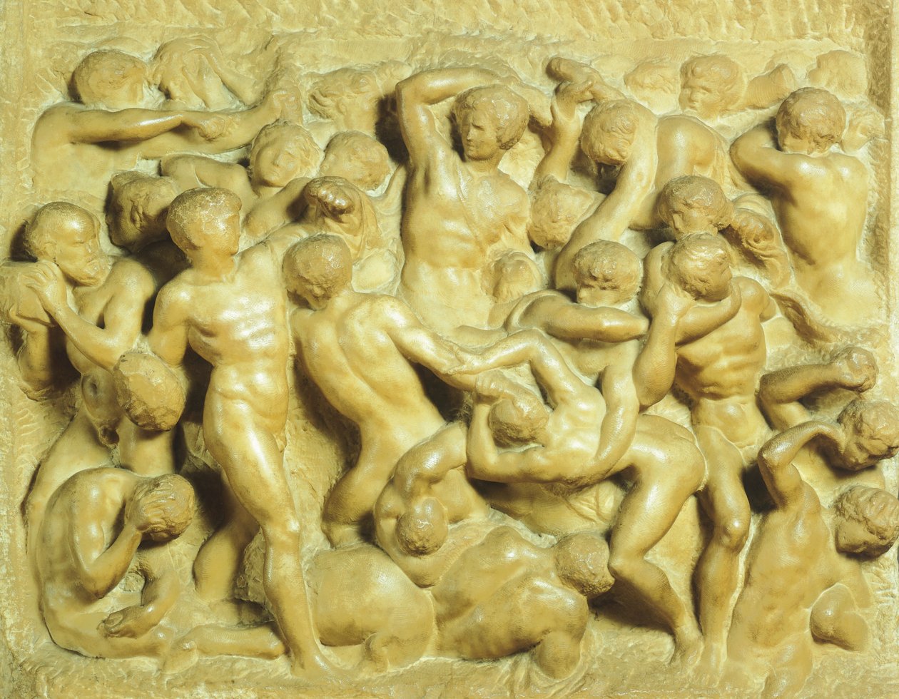 माइकल एंजेलो (1475-1564), संगमरमर, 80 5x88 सेमी द्वारा सेंटॉर्स के खिलाफ लैपिथ की लड़ाई द्वारा माइकल एंजेलो बुओनारोती
