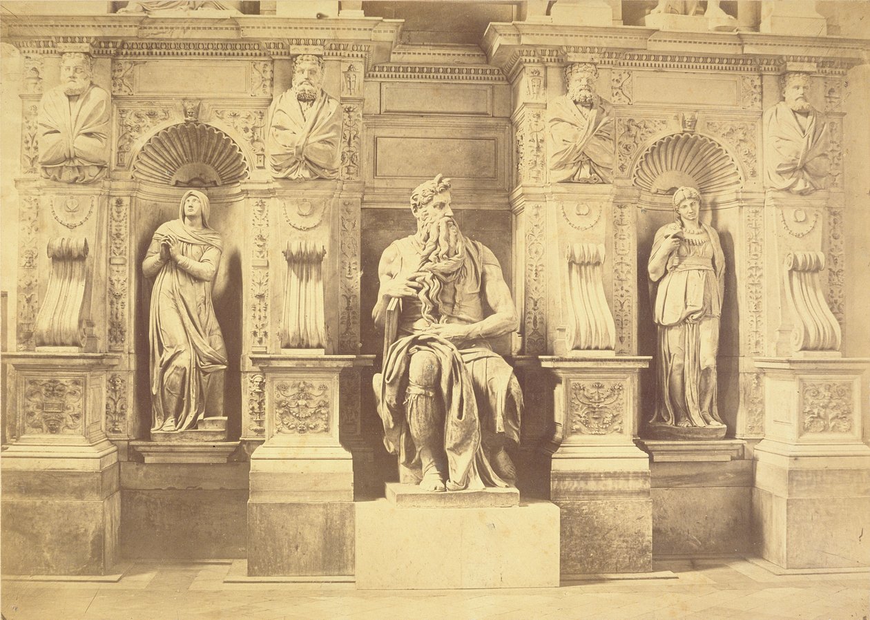 पोप जूलियस II का मकबरा (1453-1513) मूसा का विवरण लिआ और राहेल द्वारा घिरा हुआ है द्वारा माइकल एंजेलो बुओनारोती