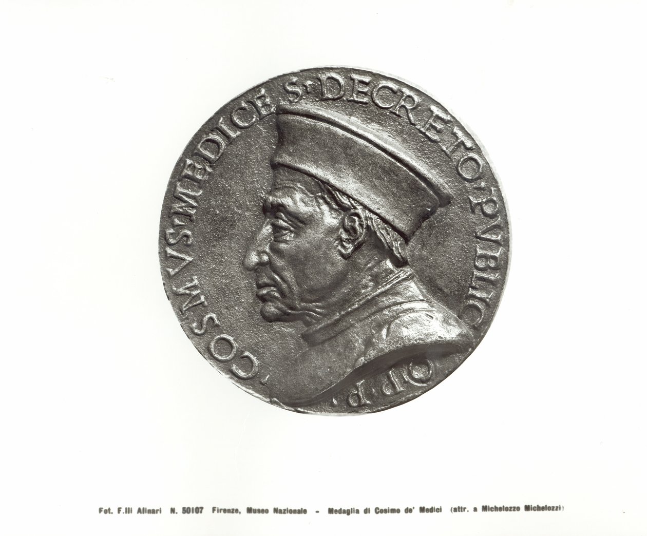 Cosimo de 'Medici (1389-1463) (कांस्य) (b / w फोटो) को दर्शाने वाला पदक द्वारा मिशेलोज़ो डि बार्टोलोमेओ (attr.to)
