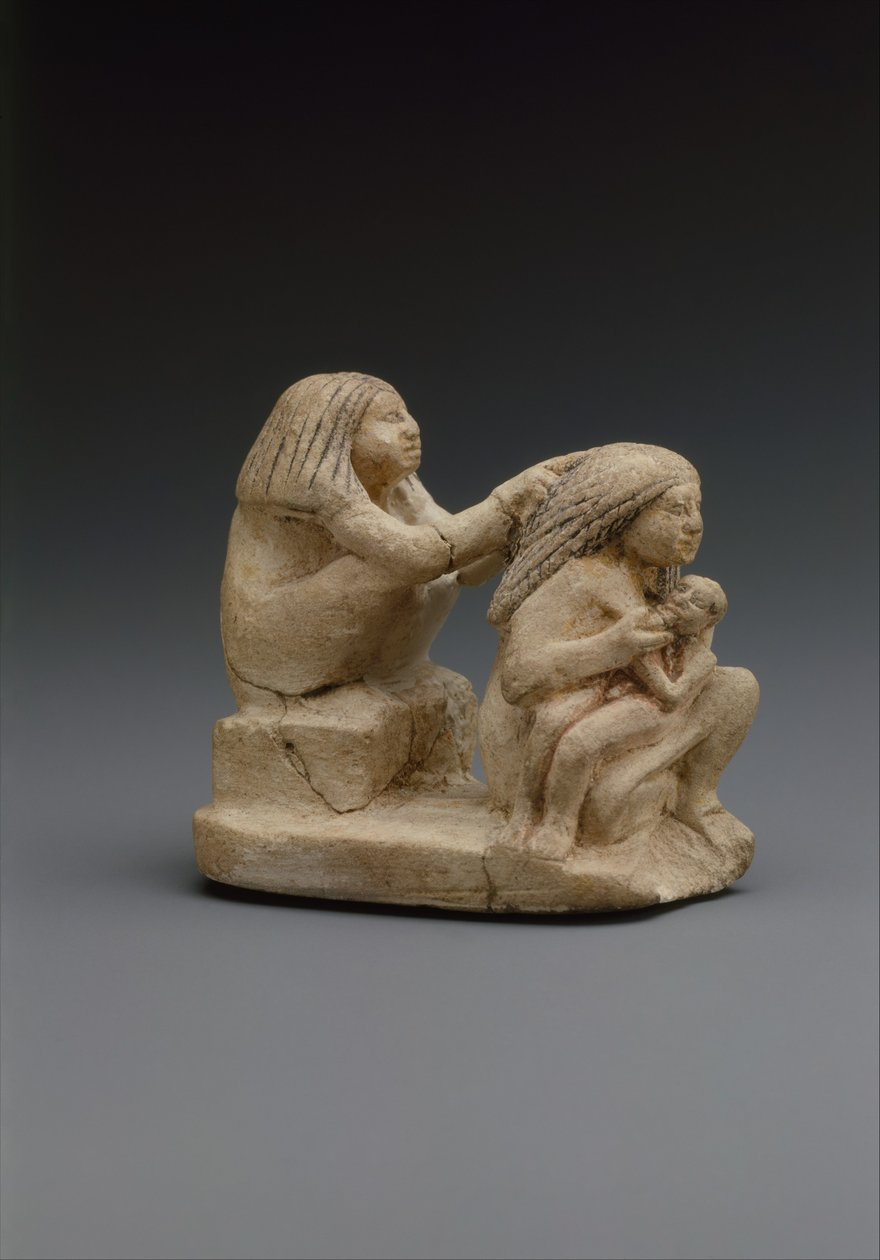 दो महिलाओं और एक बच्चे का समूह, c.1981–1500 ईसा पूर्व (चूना पत्थर, पेंट) द्वारा मध्य साम्राज्य मिस्र