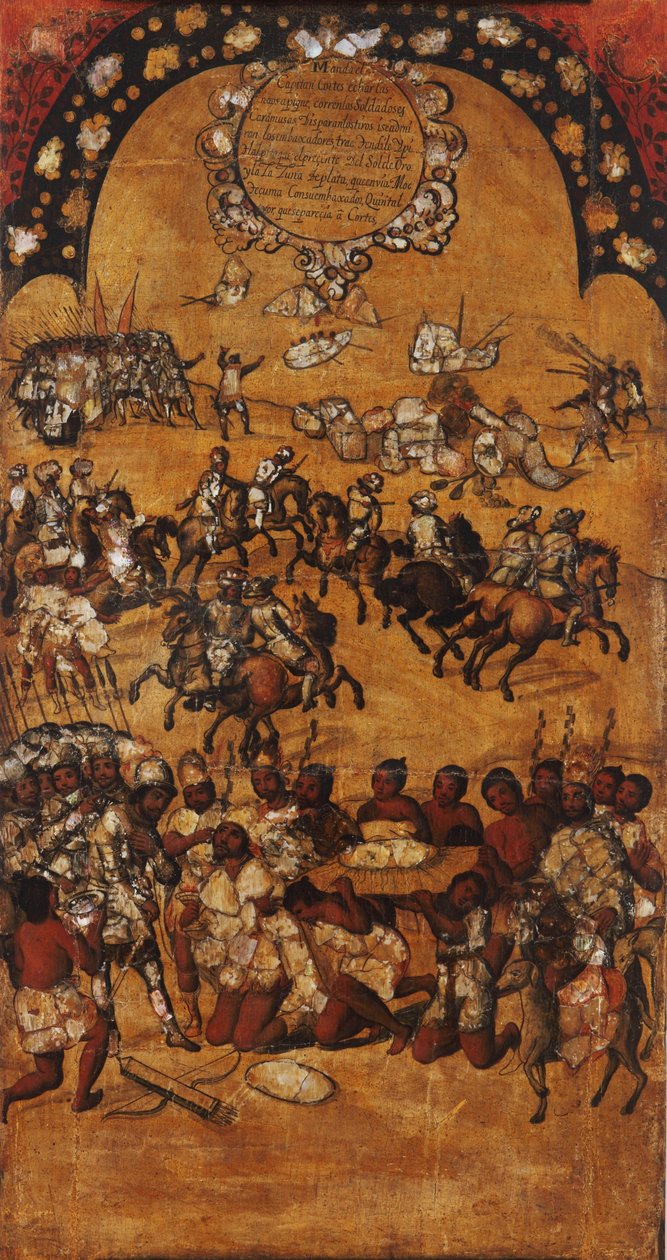 मेक्सिको की विजय, पैनल II, c.1696-1715 (लकड़ी पर पेंट) द्वारा मिगुएल गोंजालेज