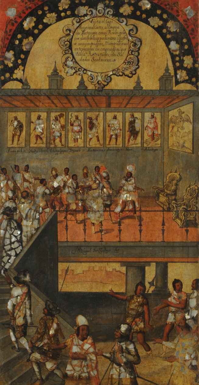 मेक्सिको की विजय, पैनल XII, c.1696-1715 (लकड़ी पर पेंट) द्वारा मिगुएल गोंजालेज