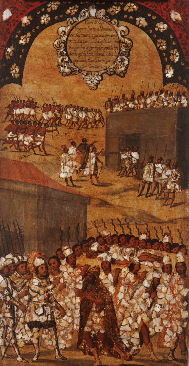 मेक्सिको की विजय, पैनल XVII, c.1696-1715 (लकड़ी पर पेंट) द्वारा मिगुएल गोंजालेज
