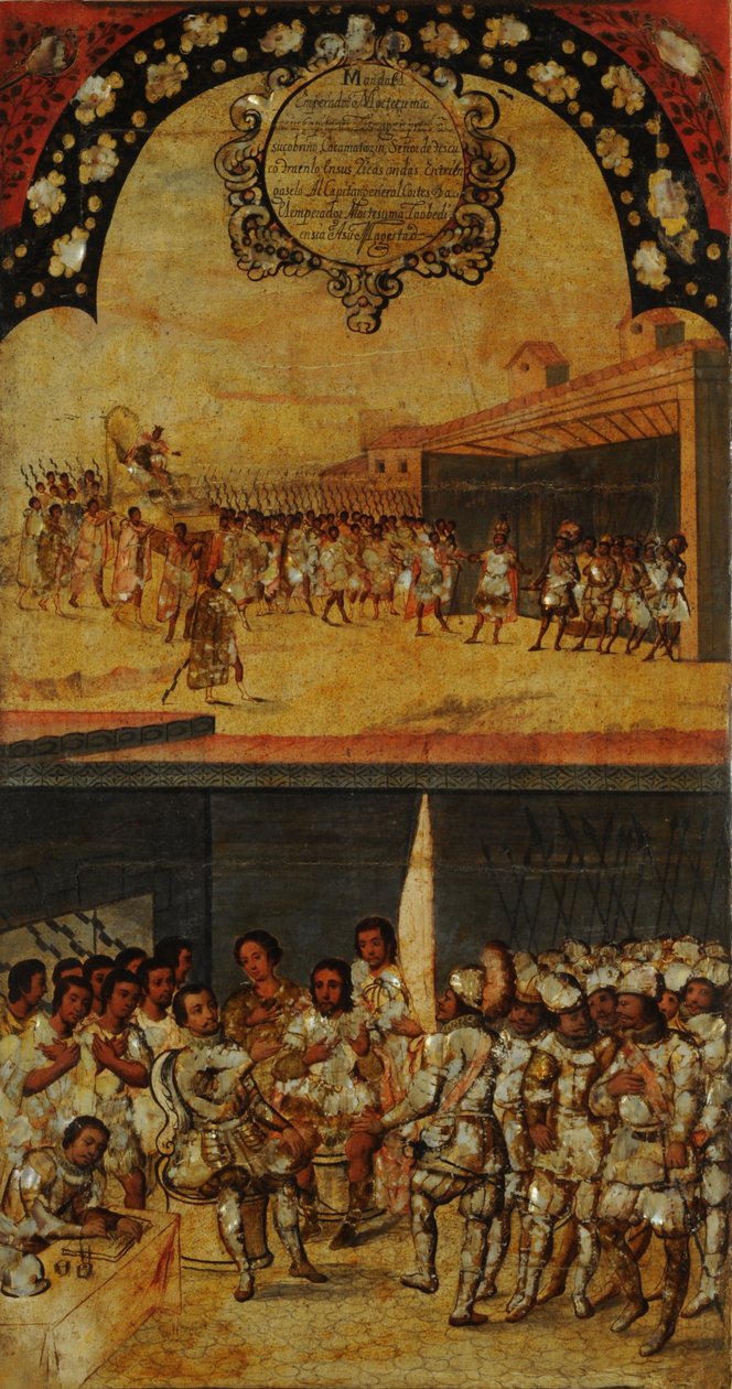मेक्सिको की विजय, पैनल XV, c.1696-1715 (लकड़ी पर पेंट) द्वारा मिगुएल गोंजालेज