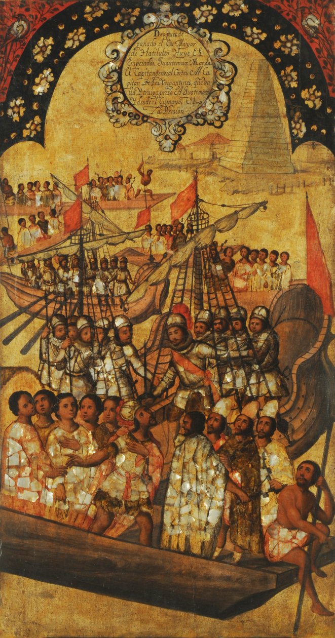 मेक्सिको की विजय, पैनल XXIII, c.1696-1715 (लकड़ी पर पेंट) द्वारा मिगुएल गोंजालेज