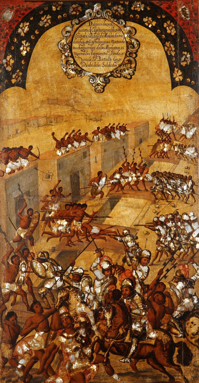 मेक्सिको की विजय, पैनल XX, c.1696-1715 (लकड़ी पर पेंट) द्वारा मिगुएल गोंजालेज