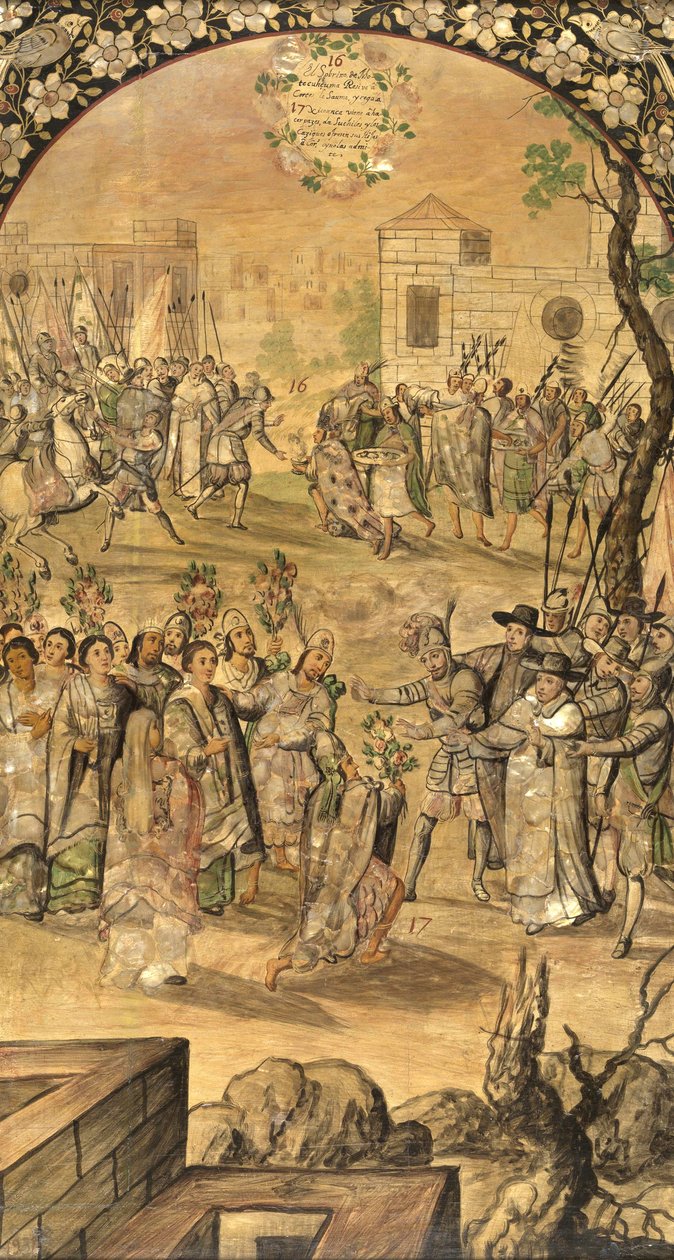 हर्नान कोर्टेस पार गोंजालेज, मिगुएल और जुआन द्वारा मेक्सिको की विजय (17 वीं शताब्दी का सक्रिय अंत)। लकड़ी पर तेल, आकार: 97x53 द्वारा मिगुएल और जुआन गोंजालेज