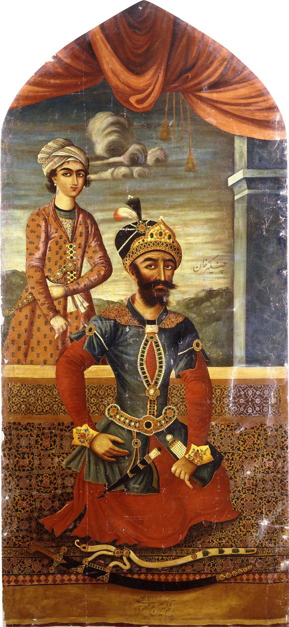 चंगेज खान का चित्रण, यूथ इन अटेंडेंस, c.1803-4 द्वारा मिहर अली