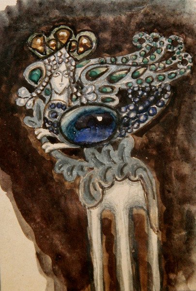 राजकुमारी मारिया तेनिशेवा के लिए एक सजावटी कंघी के लिए डिजाइन, c.1900-10 (कागज पर पानी के रंग का) द्वारा मिखाइल अलेक्जेंड्रोविच व्रुबेल