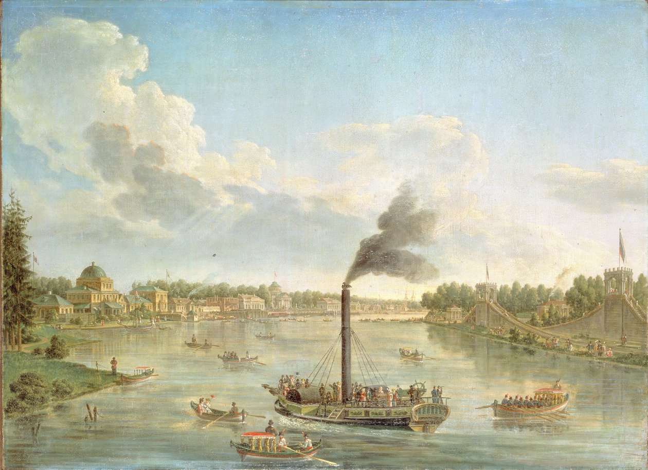 फिनलैंड की खाड़ी में ग्रैंड पीटरहॉफ पैलेस, 1761 द्वारा मिखाइल इवानोविच मचाएव