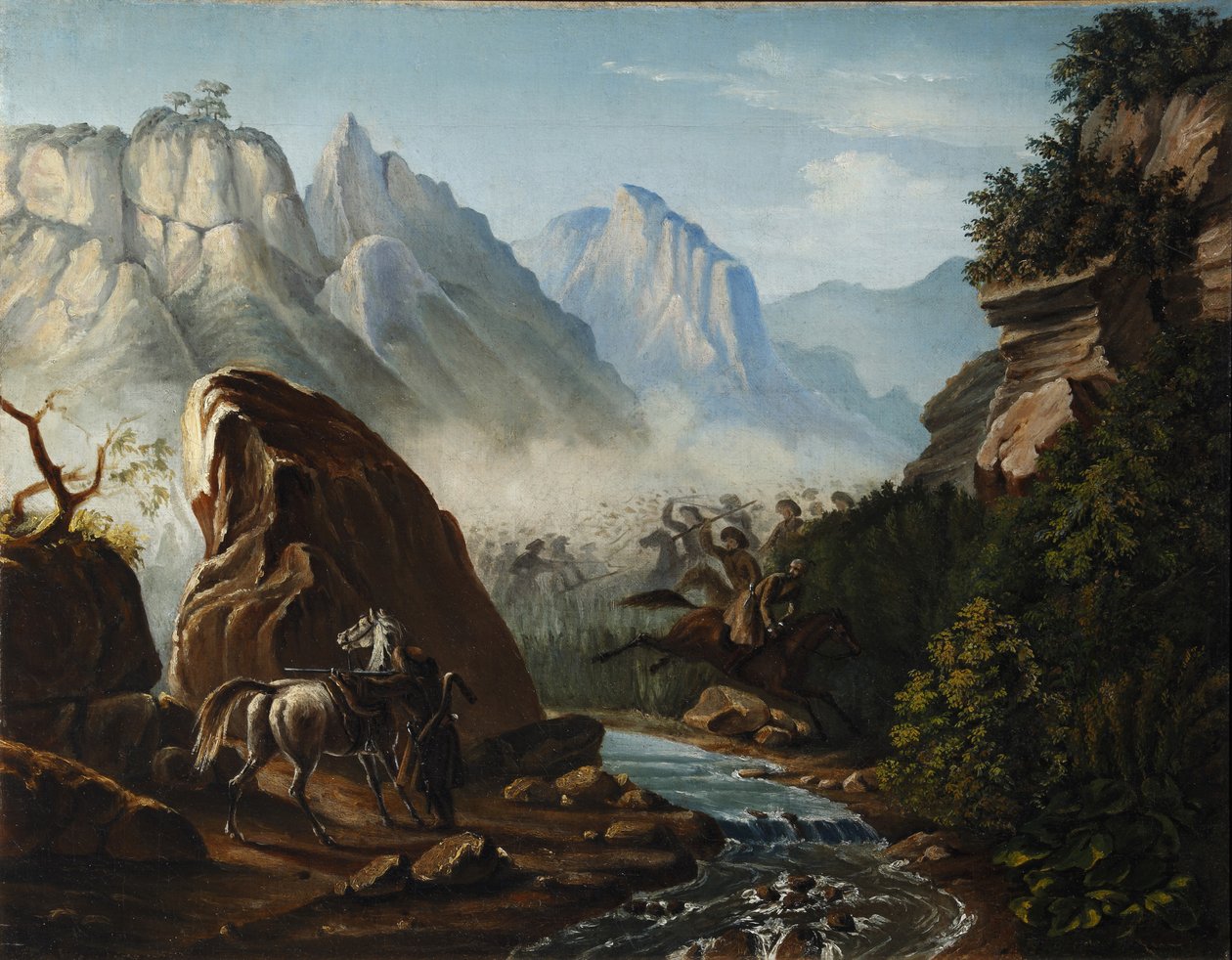 दागिस्तान के पहाड़ों में गोलाबारी, 1840-1841 द्वारा मिखाइल यूरीविच लाइरमोंटोव
