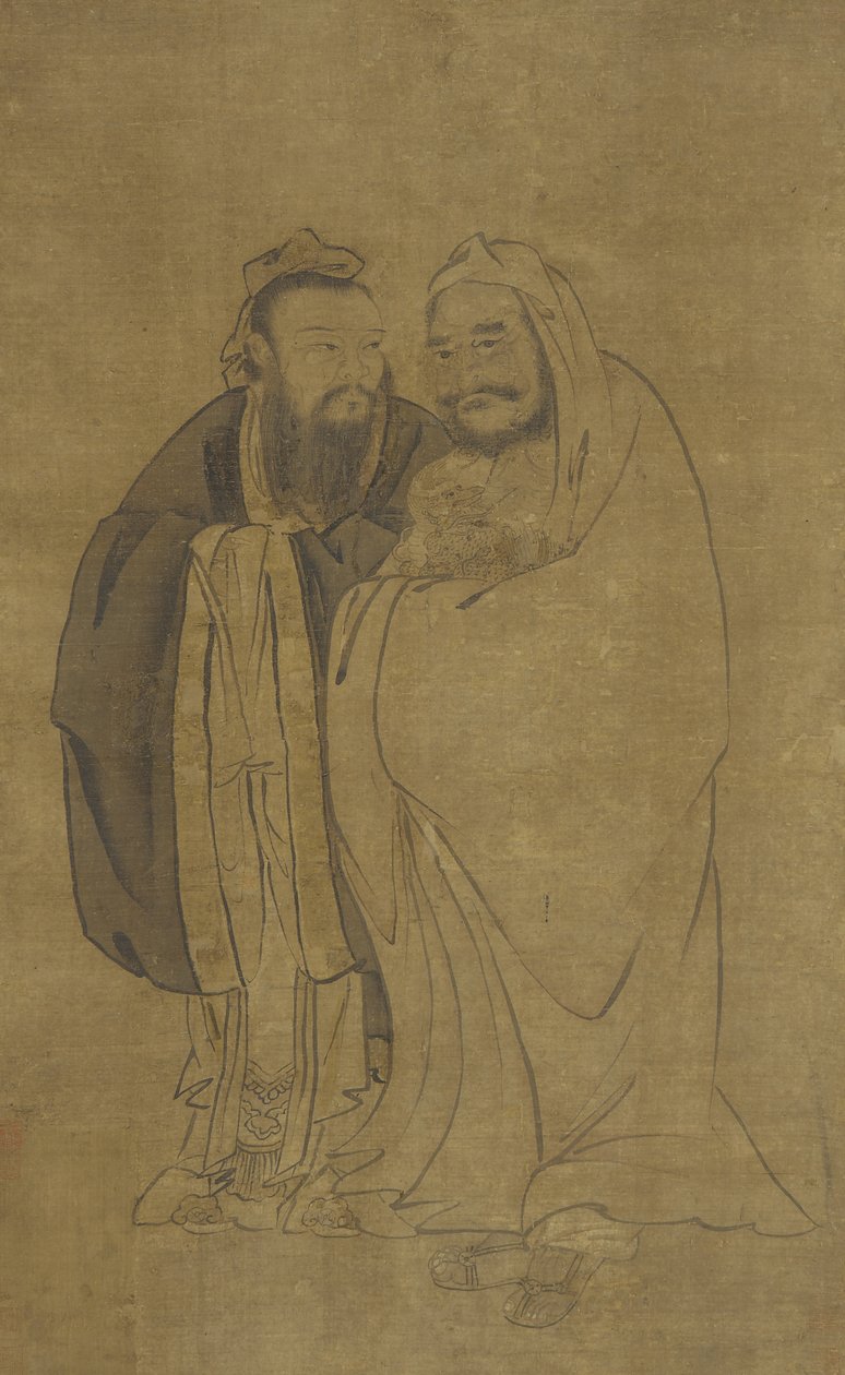 कन्फ्यूशियस और बुद्ध एक क्रिलिन क्रैडलिंग द्वारा मिंग राजवंश चीनी स्कूल